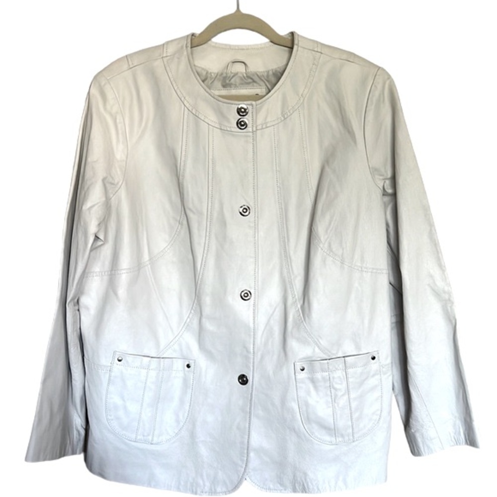 Dialogue QVC Women’s Genuine Leather jacket color off white NEW size 1X